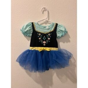 Disney Anna Frozen Inspired Tutu Dress 3-6M Blue Black Floral Embroidery Costume